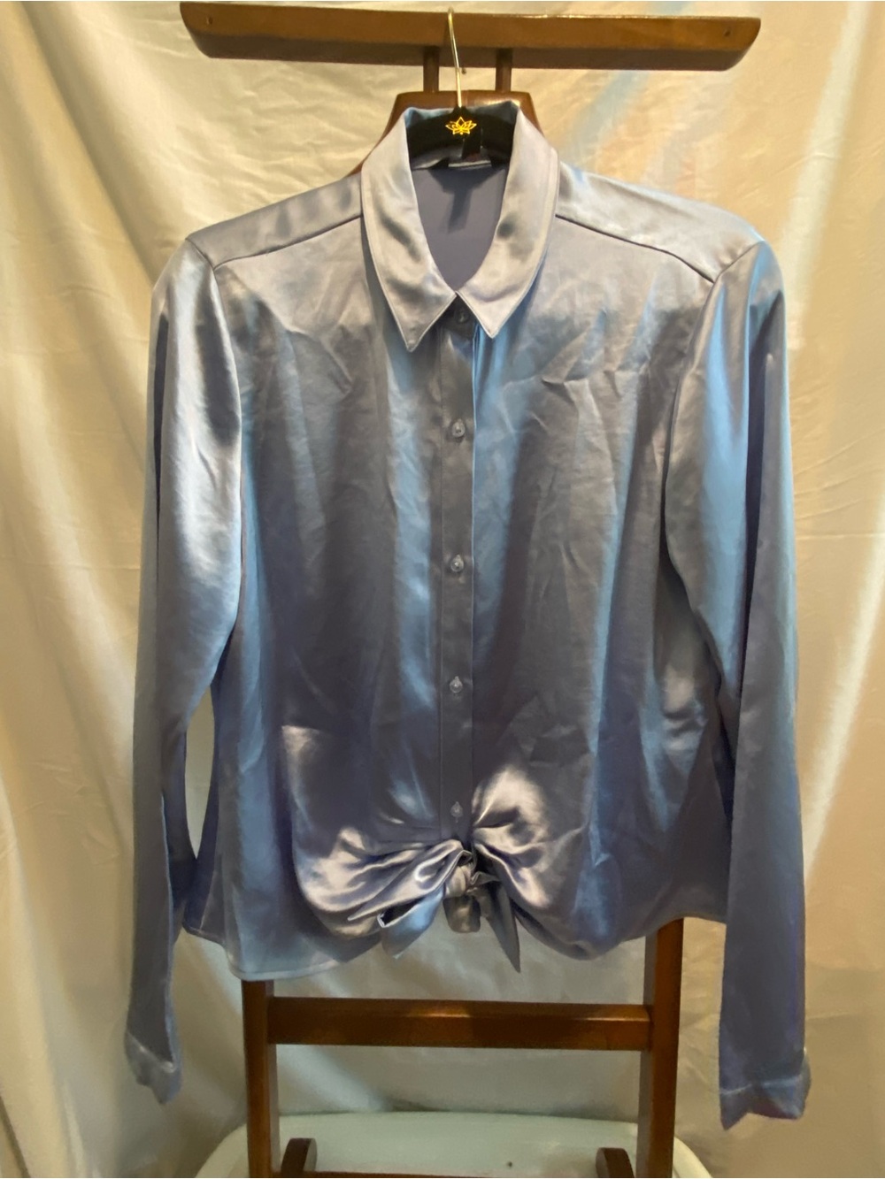 Express Light Blue Satin Button-Up Top